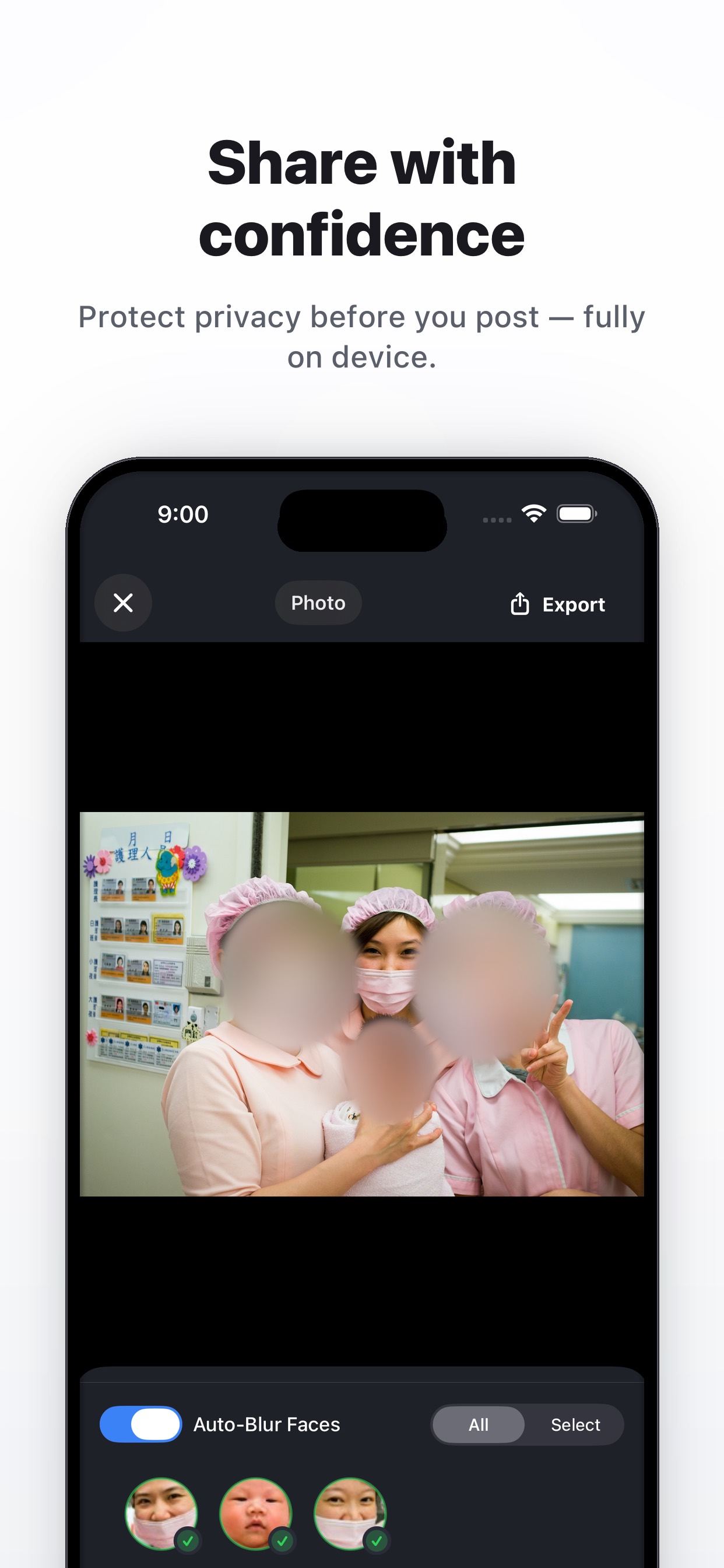 SafeToPost editor with privacy masks on selected areas